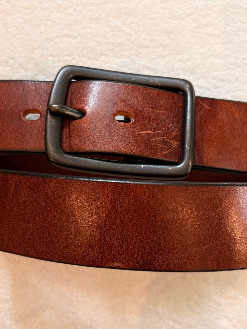 GAP Chunky Brown Leather Belt with Antiqued Silver Buckle Sz 38